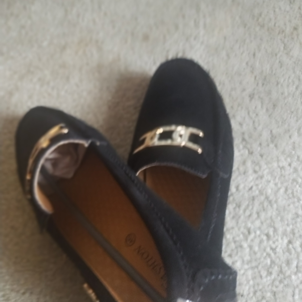 Black Loafers with Gold Accents
